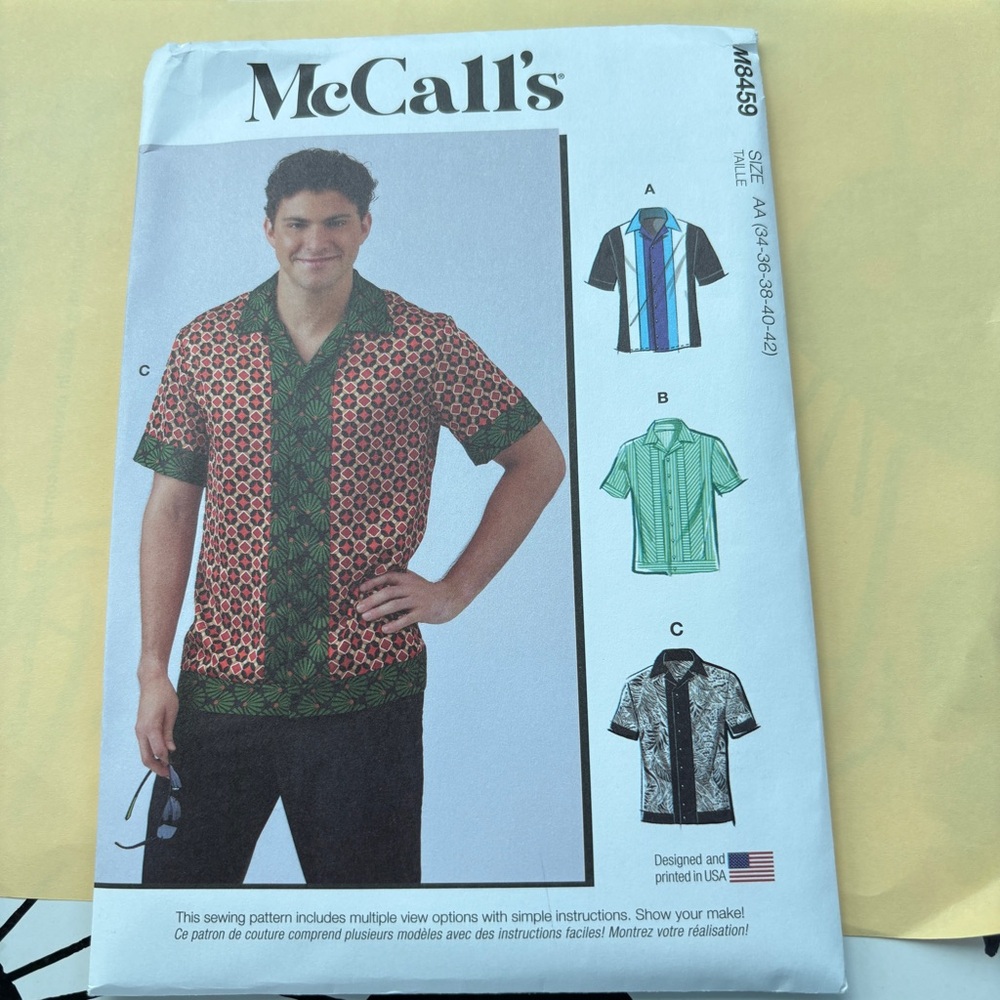 McCalls Pattern M8459 AA for Men’s Shirt